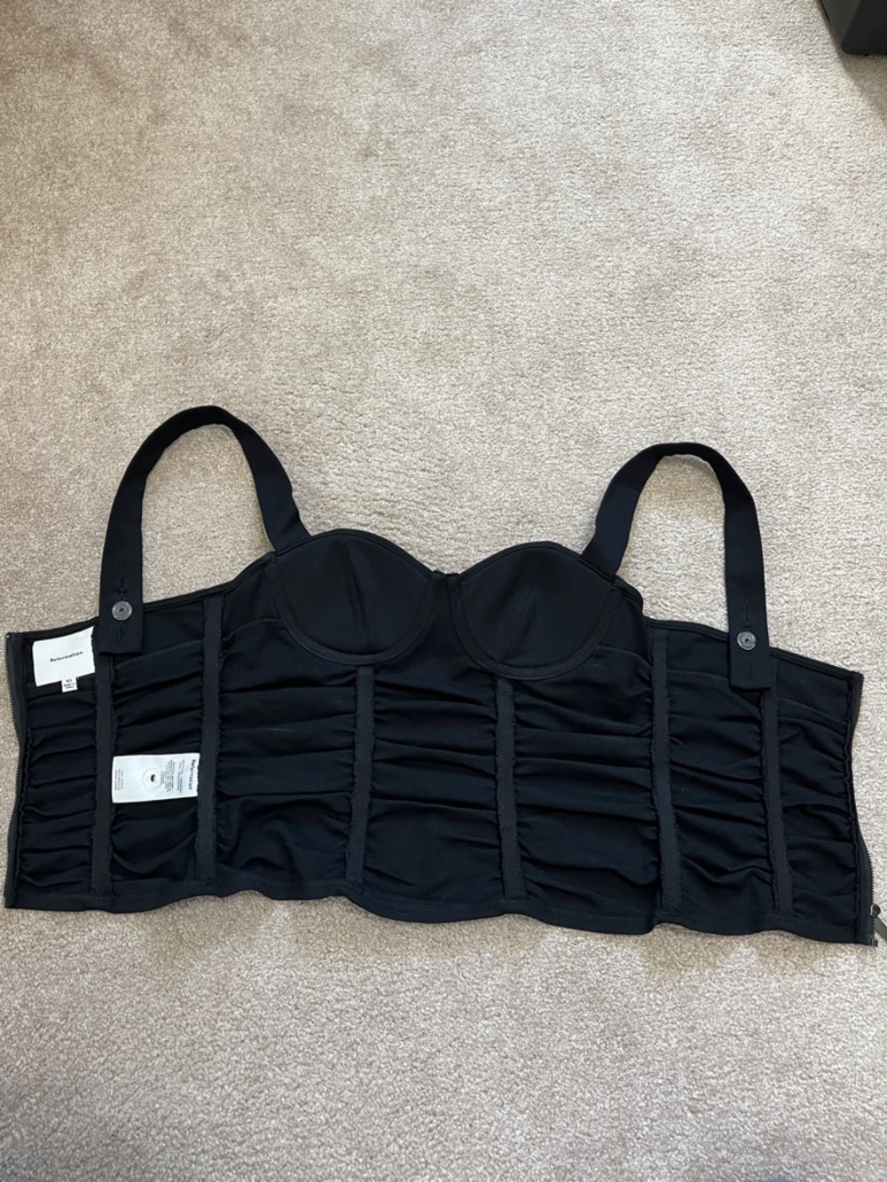Reformation  Women’s Linnea Rouched Corset Boustier top in black Zip Back XS - Picture 7 of 12
